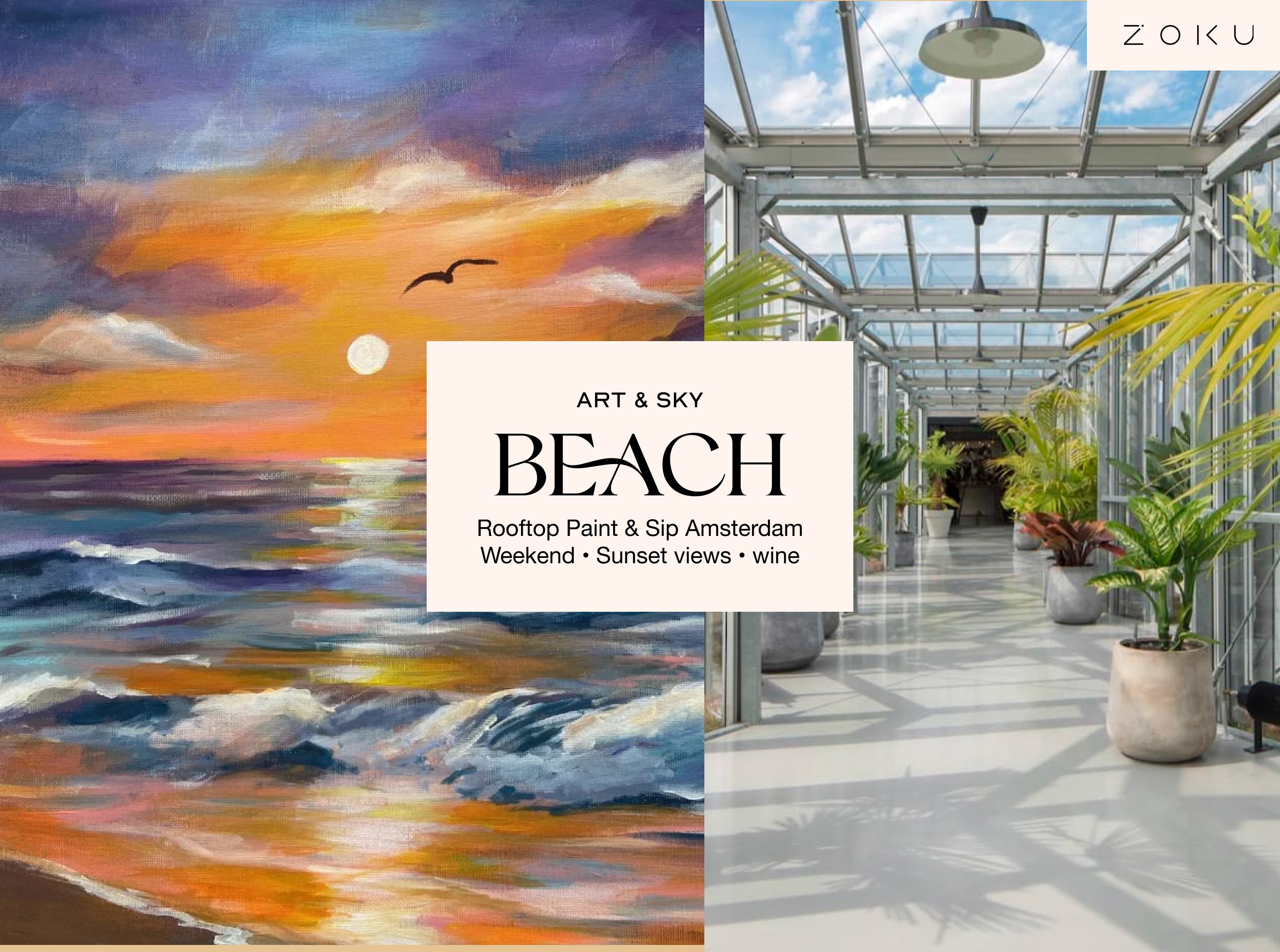 Saturday Rooftop Painting Experience: Beach sunset Acrylic Workshop (2h30)