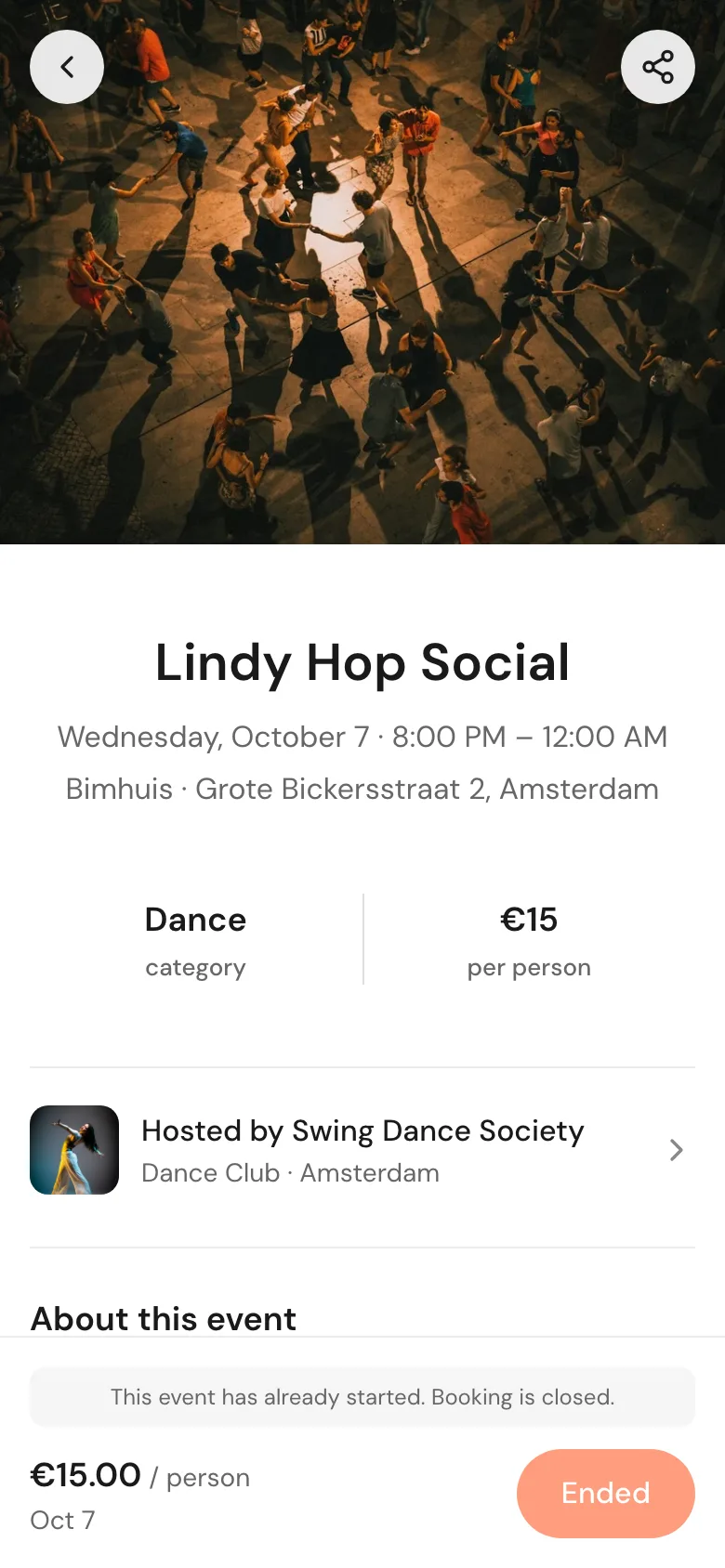 An event page with the Get Tickets button