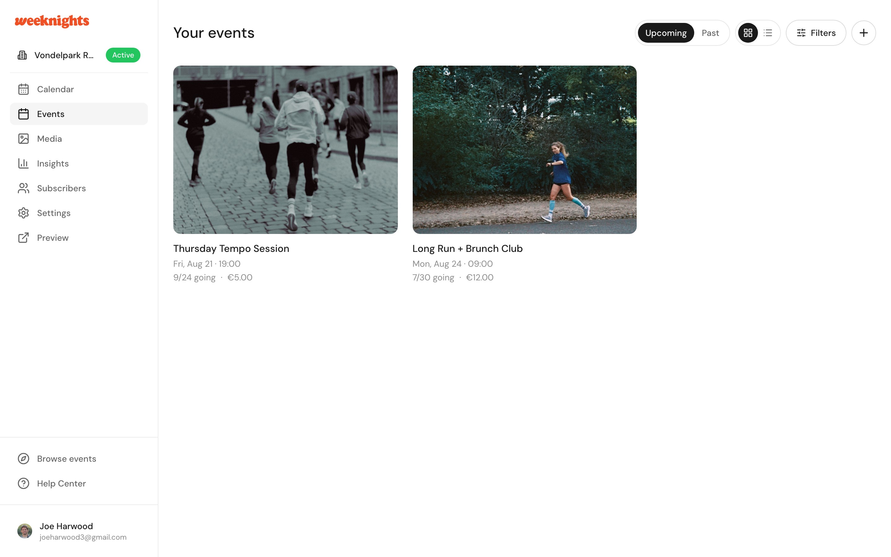 Your events in the host dashboard