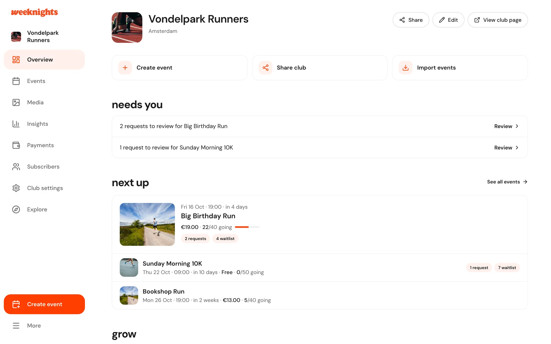 The Overview page in the host dashboard