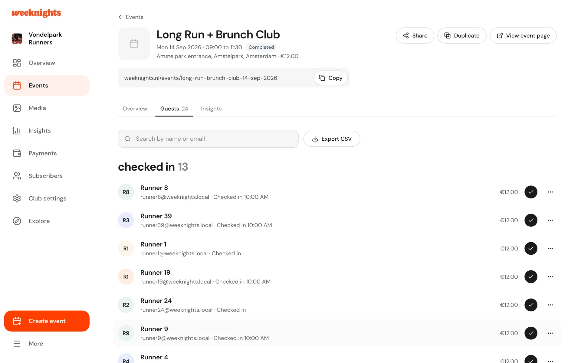 The guest list for an event