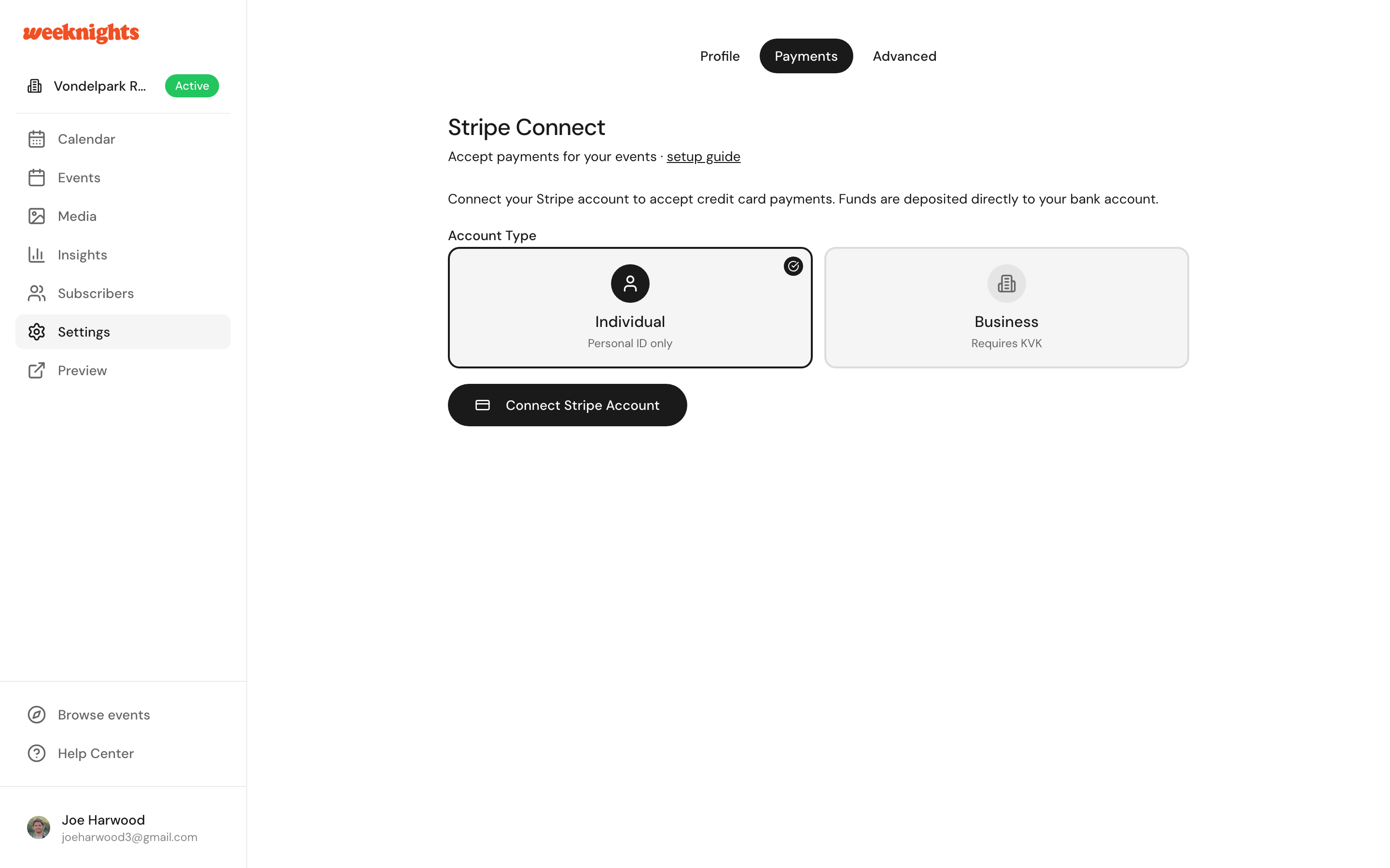 The Payments tab in host dashboard settings