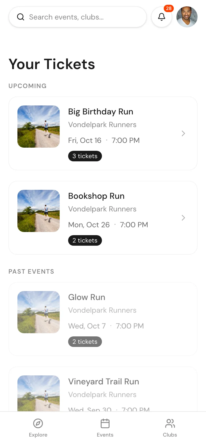 The Your Tickets page